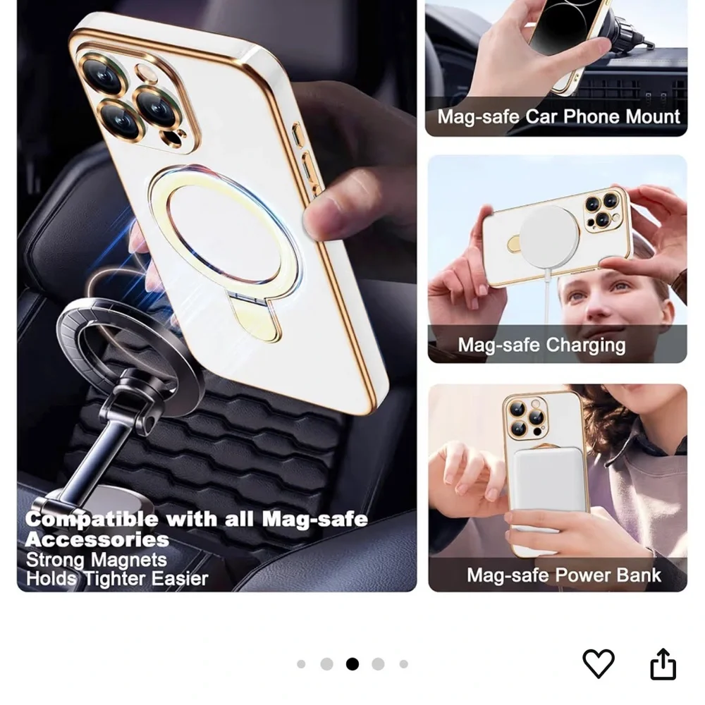 Gold and White iPhone 14 Pro Max Phone Case with Ring Holder MagSafe - Picture 3 of 10